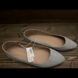 Navy blue and white stripe flats